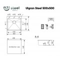 Кухонная мойка ULGRAN Steel 500 × 500 Брашированная сталь